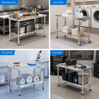 Table de travail mobile en acier inoxydable pour boulangerie, table de préparation commerciale avec étagère inférieure, pare-éclaboussures et roulettes à frein pour pâtisserie et confiserie