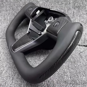 Volante de Cuero de Fibra de Carbono Personalizado, Volante de Fondo Plano Tipo Yoke, Peso del Volante para Tesla Model 3 Y - Product Image 5