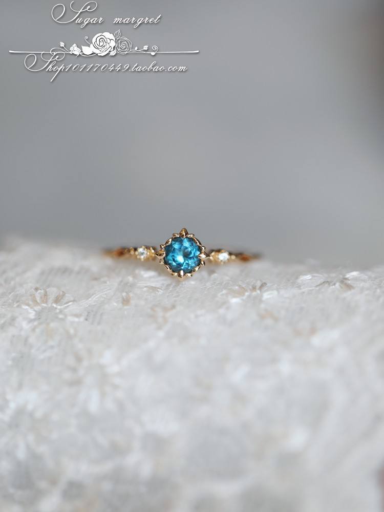 Opening ring adjustable size-sea blue main stone