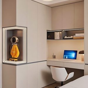 Customizable Minimalist Modern Wood <b>Bedroom</b> Set with Wardrobe and <b>Desk</b> Featuring Storage <b>for</b> Apartment - Product Image 5