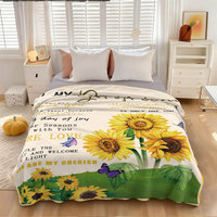 Couverture en flanelle polaire super douce avec citation inspirante sur le thème du tournesol et des papillons, 100% polyester, impression personnalisée, couverture chaude