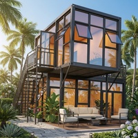 Casa Contenedor Moderna de Lujo de 2 Pisos, de Acero y Vidrio, Prefabricada, Modular, Villa, Resort de Playa, Hotel, Oficina, Cafetería Móvil