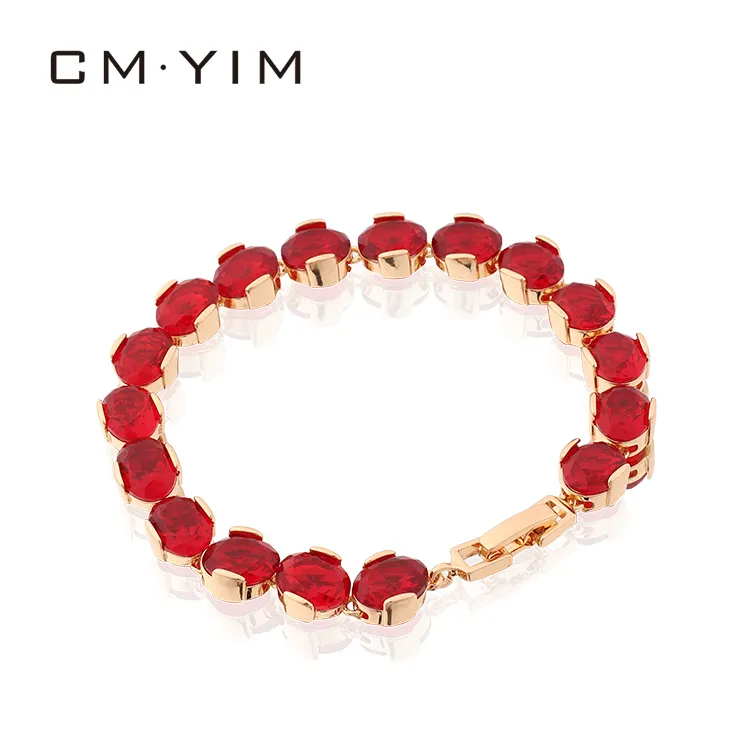 CM YIM gioielli moda 18K placcato oro intarsiato pietra rossa braccialetto di zirconio per temperamento regalo madre