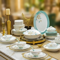 Service de table en porcelaine de Jingdezhen 56 pièces, style paysage Famille-Rose, tendance nationale, en porcelaine fine, bols et assiettes