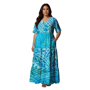 Abiti Eleganti con Stampa Tribale Samoana, Vestito Invernale Polinesiano Samoa Fiji con Stampa Floreale Masi Tapa, Abito Personalizzato a Maniche Corte - Product Image 1