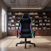 Chaise de Gaming Électrique Minimaliste à LED RGB, Revêtement en Cuir Noir Tressé, Siège Pivotant Réglable en Hauteur en 2 Étapes, Vente en Gros