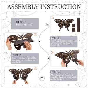 Chunlei etagères en bois Moth Hamsa main loup cristal rustique en bois chat lune étagères - Product Image 4