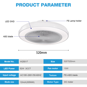 Ventilateur de plafond LED avec télécommande SMD, style simple, étanche IPX0, 12 pouces, pour chambre à coucher, décoration intérieure, W25017, lampe ventilateur W25017 - Product Image 5