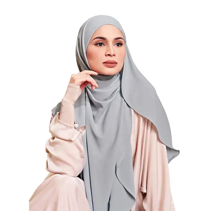 Wholesale Premium Quality Muslim Women Texture Diamond Long Chiffon Hijab Shawl with Finishing Curve Ends Turban Tudung Mala