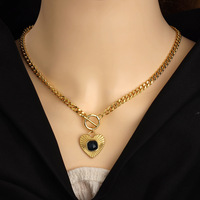 Collier pendentif cœur en acier inoxydable plaqué or pour femme, avec fermoir en T et chaîne épaisse, accessoires de mode tendance