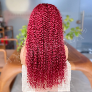 Peluca de Cabello <span class=keywords><strong>Humano</strong></span> Color Borgoña 99j, Peluca de Cabello <span class=keywords><strong>Humano</strong></span> con Frente de Encaje Transparente HD 13x6, Ondas Profundas - Product Image 5