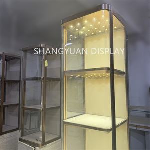 יוקרה נירוסטה תכשיטים זכוכית חלון תצוגה תכשיטים חנות קמעונאית חנות דלפק עץ ארון עם אור הוביל - Product Image 3