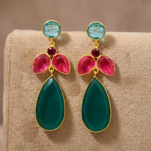Nouvelles boucles d'oreilles pendantes ethniques élégantes multi-pierres plaquées or pour femmes, idéales pour les fiançailles, les fêtes et les mariages - Product Image 2