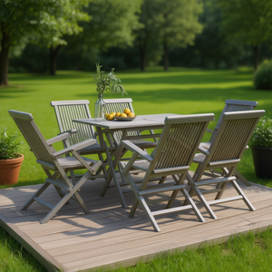 Juego de 6 Sillas Plegables de Madera de Teca Sólida Gris para Jardín, Muebles de Exterior de Diseño Estándar - Product Image 2