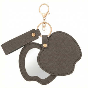 Apple-Shaped <b>Compact</b> <b>Mirror</b> Keychain Litchi Grain Pu Leather Double-Sided Swivel Folding Travel Makeup <b>Mirror</b> 3X Magnification - Product Image 1