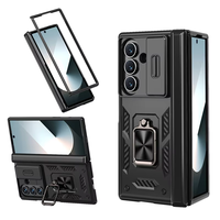 Feuille de CD en métal + anneau en métal intégré + PC dur + couvercle de charnière + ressorts pli armure coque de téléphone étanche porte-anneau magnétique sans fil