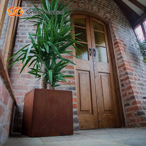 Corten Steel <b>Square</b> Floor <b>Planter</b> Rustic American Farmhouse Style Outdoor <b>Large</b> Capacity - Product Image 3