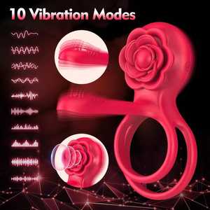Anello Vibrante di Lusso a Forma di Rosa per Uomo, Doppia Stimolazione per il Piacere di Coppia, Potenziante e Ritardante, Sex Toy Maschile in Silicone - Product Image 4