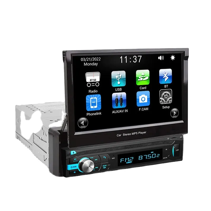 Phổ 1din xe kỹ thuật số phương tiện truyền thông đài phát thanh có thể thu vào 7 "Màn hình cảm ứng hiển thị autoradio Stereo MP5 Video Xe đa phương tiện Máy nghe nhạc