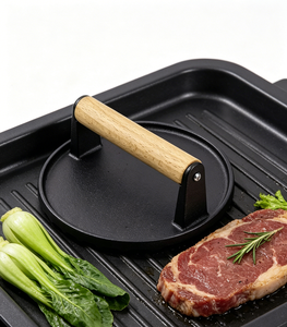 Prensa de carne de hierro fundido pesado con mango de madera, para hacer hamburguesas, para parrilla de barbacoa, herramienta de cocina para carne, bistec y hamburguesas - Product Image 5