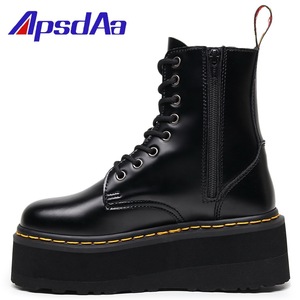 Bottines Martin européennes et américaines à semelle épaisse, 8 trous, avec fermetures éclair latérales, style anglais, pour femmes, à enfiler. - Product Image 1