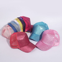 Casquettes de baseball décontractées vierges en polyester avec logo personnalisé, à sequins et maille, casquette trucker 5 panneaux, chapeau de sport pour queue de cheval, haute qualité