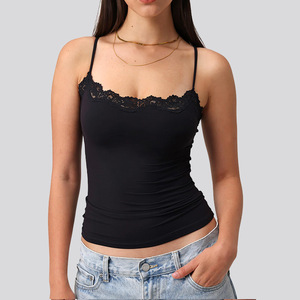 Top a Canotta Elegante con Bordo in Pizzo Stile Y2K, 76% Poliammide 24% Elastan, con Spalline Sottili per Donna - Product Image 6