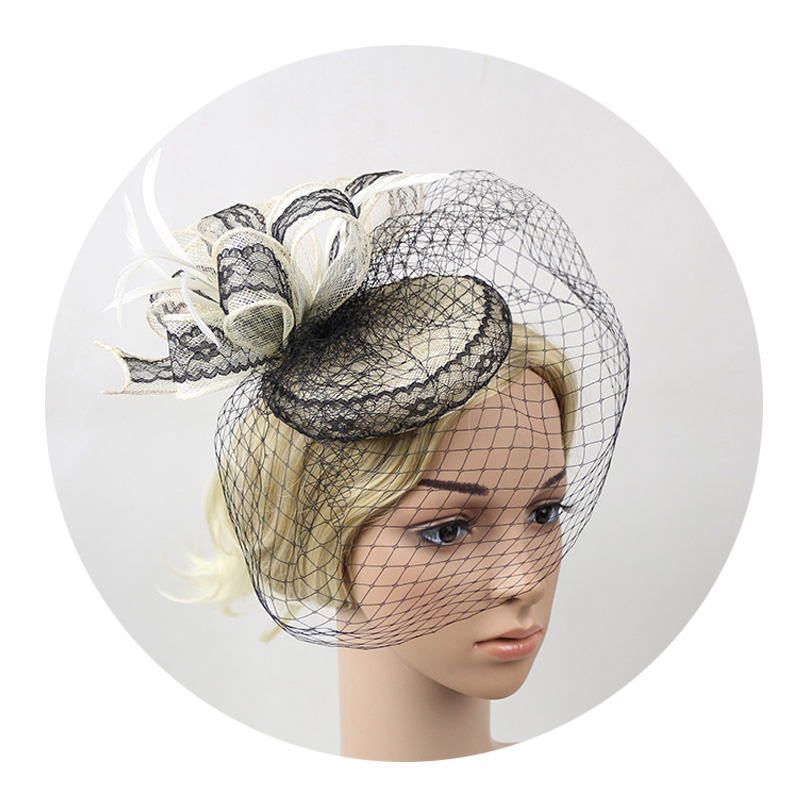 Оптовая продажа, дизайнерская Вуалетка Sinamay с кружевной головной убор, шляпа и вуаль