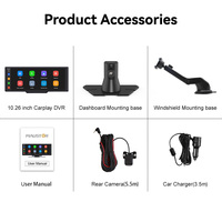 Maustor Portable 10.26 pouces Carplay avec Dash Cam Écran de voiture sans fil Carplay Android Auto FM Fonction lecteur DVD de voiture