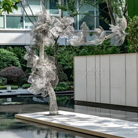 Sculpture d'arbre en fil de fer inoxydable moderne, figurine en forme de fleur, art métallique pour jardin extérieur, décoration de paysage pour hôtel et villa