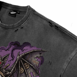 T-shirts pour hommes de qualité supérieure, style vintage délavé à l'acide, personnalisés avec impression DTG motif chauve-souris punk, décontractés et respirants, pour la vente en gros - Product Image 3