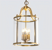 Lustre de cage à oiseaux rétro américain tout en cuivre pour la maison, le couloir, la salle à manger, l'escalier et la lampe cylindrique en verre.