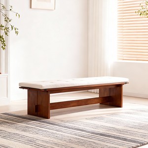 Banc en bois massif Zhongxin avec assise en cuir noir, 120 cm de long, banc de rangement pour chambre et entrée, design durable - Product Image 3