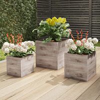 Kits de propagateurs carrés en 3 pièces pour jardin - Pots en argile fibreuse aspect bois rustique émaillé avec trous de drainage pour les herbes (bleu ciel) Utilisation domestique