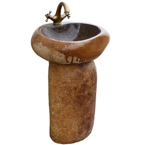 Piedra natural al aire libre Río Piedra Pedestal Basie Oval Pedestal Fregadero con instalación independiente para <span class=keywords><strong>baño</strong></span> Diseño moderno - Product Image 1