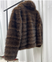 Manteau long en fausse fourrure à poils longs pour femme, marron chocolat, veste d'hiver oversize à revers cranté et à volants