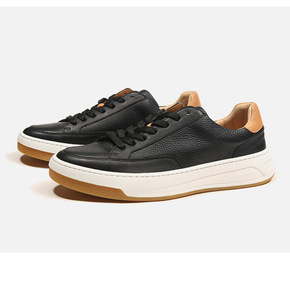 Chaussures de marche décontractées en cuir de qualité supérieure personnalisées, chaussures de marche fitness pour hommes, noires - Product Image 3