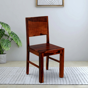 Sheesham Wood Dining <b>Chair</b> With Geometric Carved Backrest Solid Seat Straight <b>Legs</b> Rustic Modern Handcrafted Furniture For Home - Product Image 1