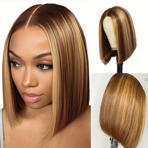 Parrucca Bob da <span class=keywords><strong>Donna</strong></span> con Riga Centrale, Realizzata a Macchina con Fibra Resistente alle Alte Temperature, Colore Sfumato alla Moda, Taglia Piccola per Donne Africane - Product Image 6