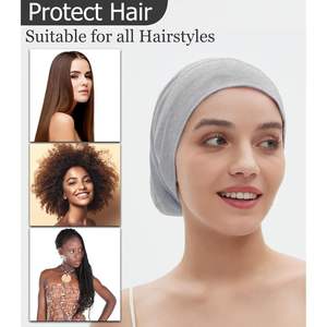 หมวกซาตินสำหรับนอนหลับ หมวกคลุมผมขนาดใหญ่ ปรับขนาดได้ สีดำ สำหรับผู้หญิงผมหยิก - Product Image 3