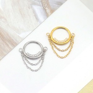 <b>Double</b> Chain <b>Nose</b> <b>Ring</b> With Zircon Inlay Stainless Steel Piercing Jewelry Gold Color Geometric Design For Gift - Product Image 4