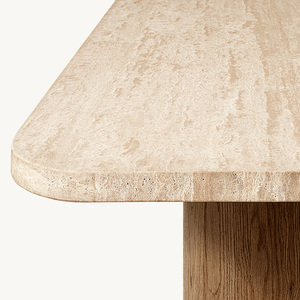 Tables à manger de luxe personnalisées Rhoohill avec plateau en travertin, tables rectangulaires modernes en <span class=keywords><strong>bois</strong></span> massif pour salle à manger - Product Image 3