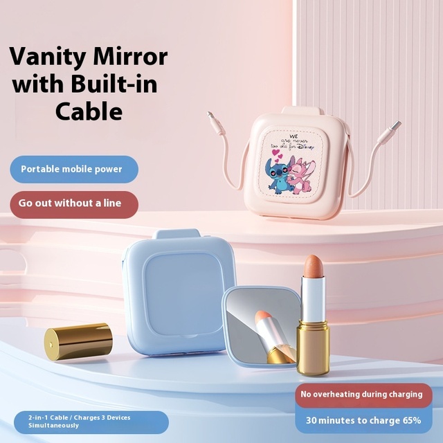 PINUODA L-YM-441-LED High Capacity 5000mAh Li-Polymer Custom Model Portable Self-Corded Makeup Mirror Power Bank 10W Type-C LED