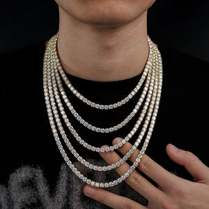 Premium Quality Jewelry Gift 5mm Yellow Gold Plated S925 <b>Sterling</b> <b>Silver</b> Diamond Tennis Chain Moissanite Iced Out <b>Necklace</b> - Product Image 1