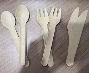 Biodegradable Paper Couverts Jetables Disposable Paper Cutlery Food Grade Paper Sp for Restaurant Flatware Sets Wood Supportoon
