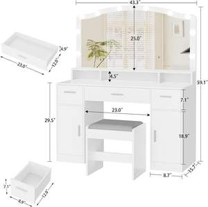 <span class=keywords><strong>Para</strong></span> la fábrica de <span class=keywords><strong>Amazon</strong></span>, venta al por mayor, muebles <span class=keywords><strong>para</strong></span> el hogar, <span class=keywords><strong>tocador</strong></span> de maquillaje con espejo iluminado <span class=keywords><strong>para</strong></span> uso en dormitorio, transfronterizo - Product Image 5