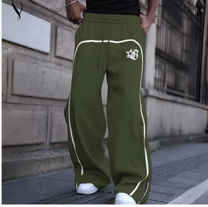 <span class=keywords><strong>Pantaloni</strong></span> da Uomo Personalizzati <span class=keywords><strong>a</strong></span> Vita Media, Stile Streetwear, Gamba Larga, con Dettagli Riflettenti, <span class=keywords><strong>Pantaloni</strong></span> Sportivi con Zip e Strisce, Modello Ampio - Product Image 2