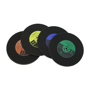 Retro Phonograph Record Style Cup Coaster PVC Soft Rubber Round Silicone coaster with Custom logo