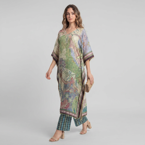 Vestido Kaftán Largo de Poliéster y Seda para Mujer, Estilo Maxi, Corte Holgado, Elegante, Modesto y Fluido, para Verano, Invierno, Otoño y Primavera - Product Image 1