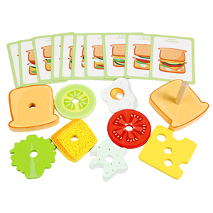 Wooden Burger Sandwich Stacking Toy Montessori Educational Food Matching <b>Puzzle</b> Set for Kids Fine Motor Skills Imaginative Play - Product Image 3
